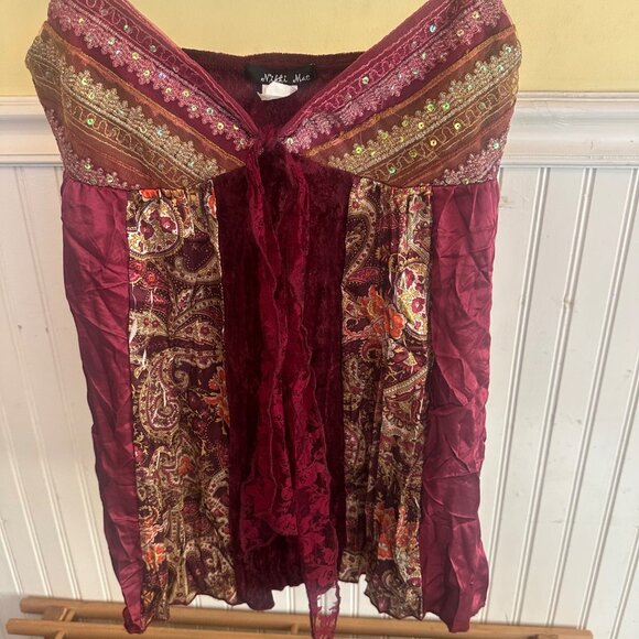 Boho Chic Velvet & Satin Paisley Embellished Spaghetti Strap Dress - Picture 2 of 7